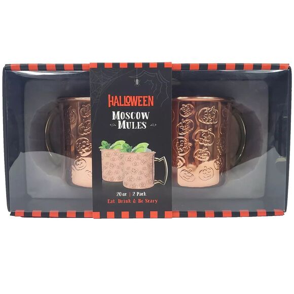 Halloween Moscow Mule Pumpkin Design Stainless Steel Cups/Mugs 20oz - x2 - New! - Picture 1 of 6